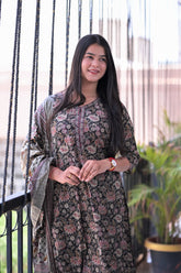 Arihantam Ebony Garden Hand-Block Printed Cotton Suit Set With Dupatta